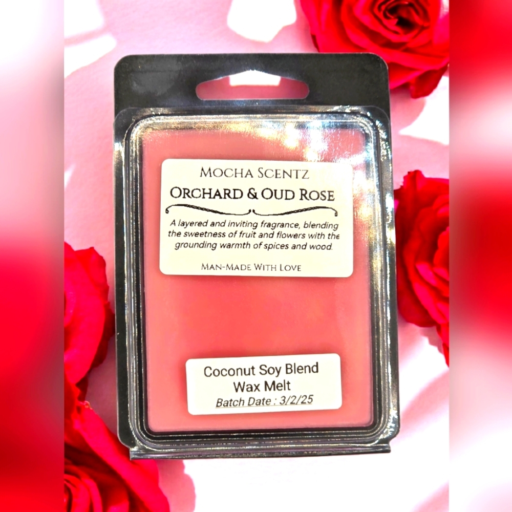Handmade 2oz Orchard & Oud Rose Coconut/Soy Wax Melt - Pink